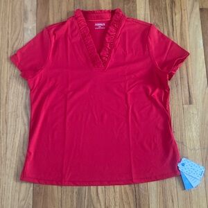 Women’s ACEGOLFS UPF 50+ Moisture Wicking Red Ruffle V-Neck Short Sleeve Tee